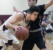 Hall-Dale boys basketball runs by Madison