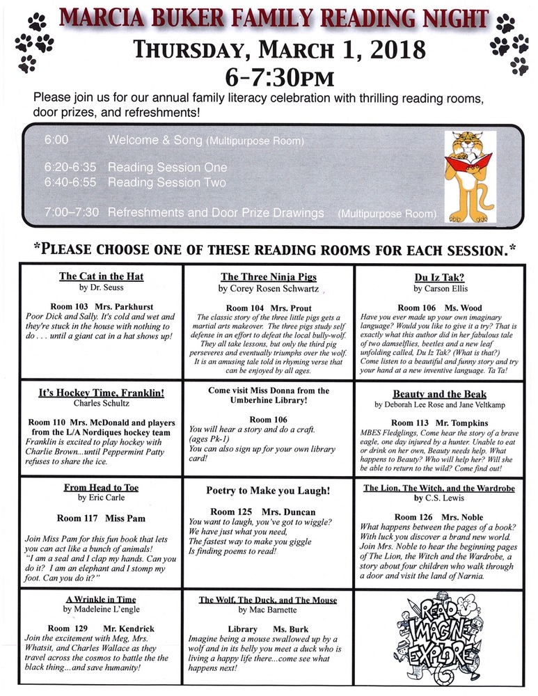 Family Reading Night Thursday, March 1st