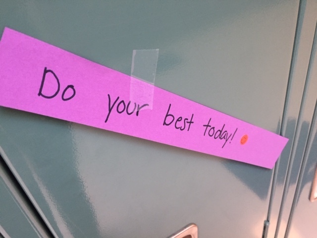 Positive mindset notes posted on student lockers throughout the school!