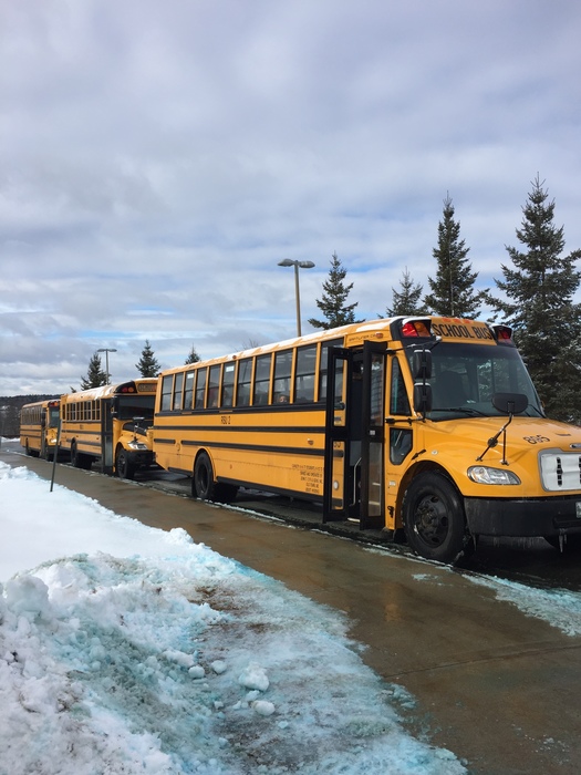 Busses ready to take students to see Beauty & the Beast at HDHS today!
